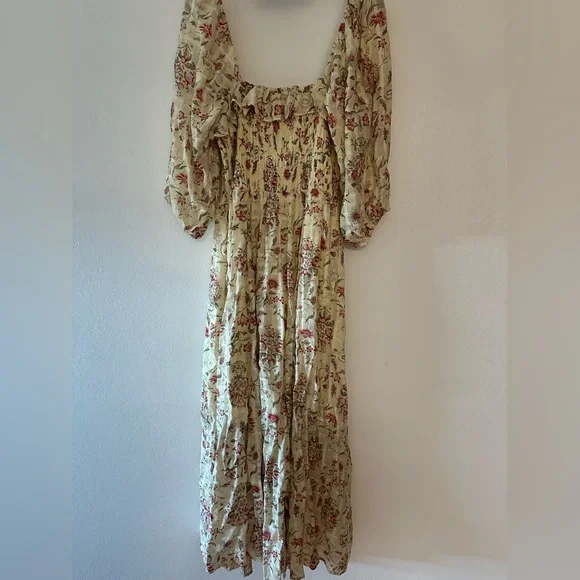 Free People maxi dress, large, cream color with red flowers, short sleeves - Picture 10 of 12
